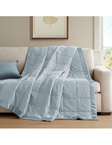 Manta Doble Madison Park Windom Microfibra Azul con Ribete Satinado