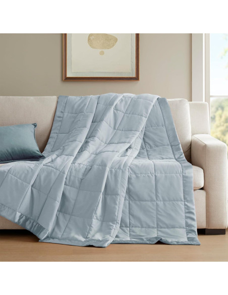 Manta Doble Madison Park Windom Microfibra Azul con Ribete Satinado