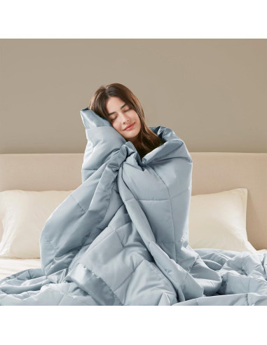 Manta Doble Madison Park Windom Microfibra Azul con Ribete Satinado