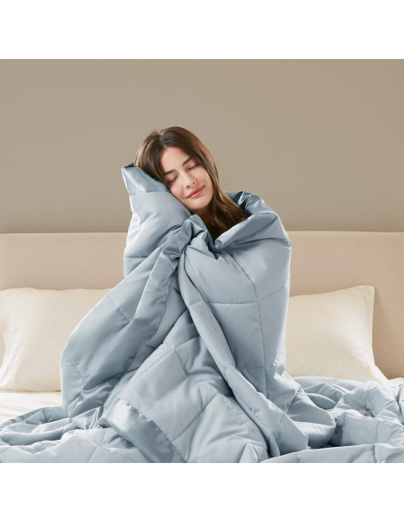 Manta Doble Madison Park Windom Microfibra Azul con Ribete Satinado