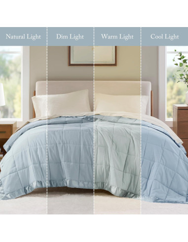 Manta Doble Madison Park Windom Microfibra Azul con Ribete Satinado