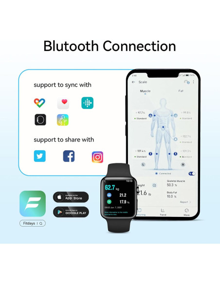 Báscula Digital de Baño Fitdays FG2317WB - Precisión 180kg