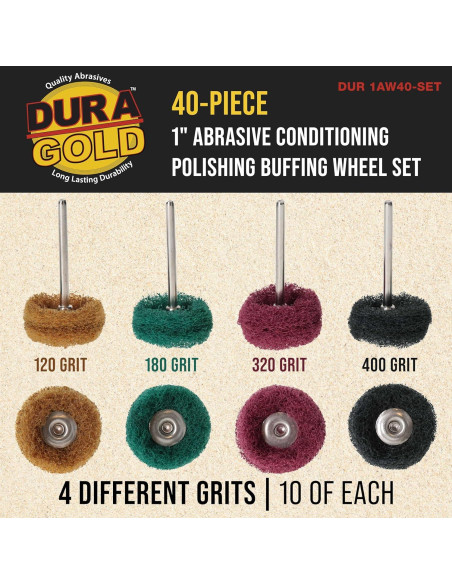 Juego de Ruedas de Pulido Dura-Gold 40 Piezas 2.54 cm Granos 120-400