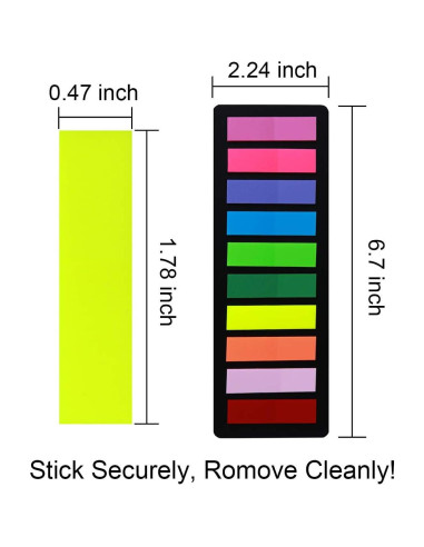 Pestañas Adhesivas KICNIC 750 Piezas 1.19x4.5cm Colores Neón
