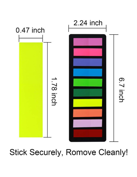 Pestañas Adhesivas KICNIC 750 Piezas 1.19x4.5cm Colores Neón