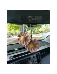 Adorno Colgante de Crochet Margarita Rosa para Espejo Retrovisor