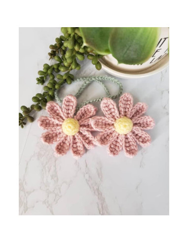 Adorno Colgante de Crochet Margarita Rosa para Espejo Retrovisor