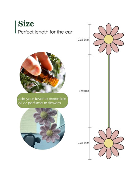 Adorno Colgante de Crochet Margarita Rosa para Espejo Retrovisor