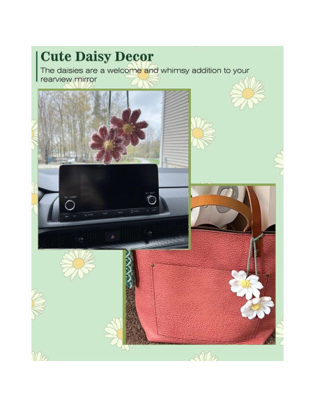 Adorno Colgante de Crochet Margarita Rosa para Espejo Retrovisor