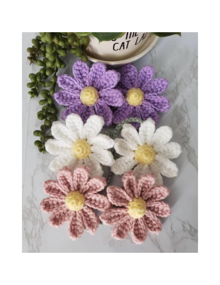 Adorno Colgante de Crochet Margarita Rosa para Espejo Retrovisor