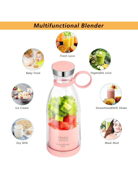 Mezclador Portátil Bebesiri 350ml USB Acero Inoxidable Rosa