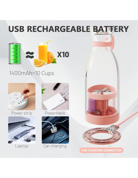 Mezclador Portátil Bebesiri 350ml USB Acero Inoxidable Rosa