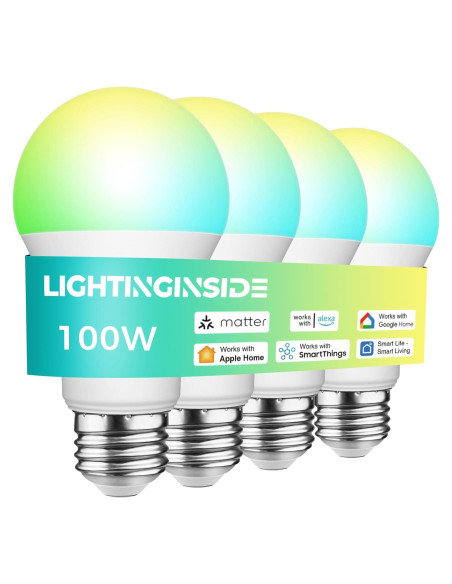 Bombillas Inteligentes Matter 100W E26 WiFi RGB 1350LM 4PCS