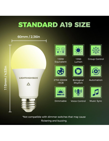 Bombillas Inteligentes Matter 100W E26 WiFi RGB 1350LM 4PCS