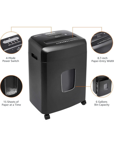 Trituradora de Papel Amazon Basics 15 Hojas Corte Cruzado
