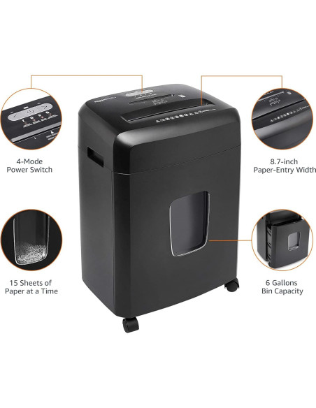 Trituradora de Papel Amazon Basics 15 Hojas Corte Cruzado