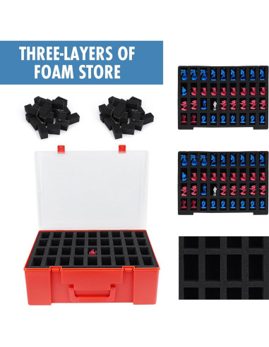 Caja de Transporte Brappo para Miniaturas 108 Ranuras Rojo