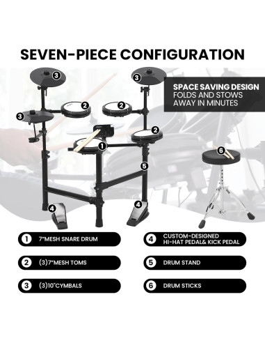 Batería Electrónica GAOMON con 4 Almohadillas y 150 Sonidos