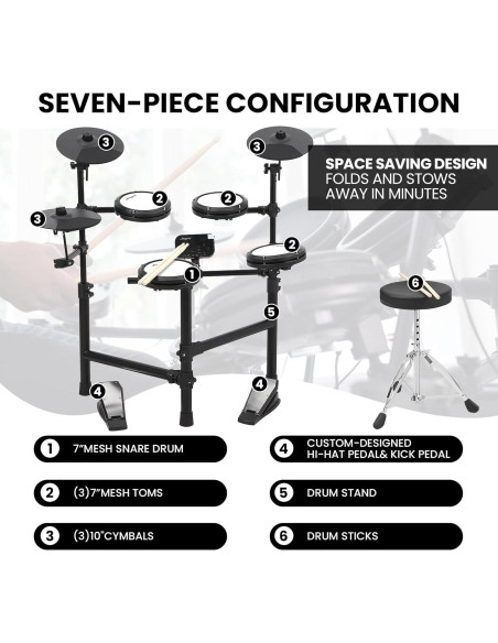 Batería Electrónica GAOMON con 4 Almohadillas y 150 Sonidos