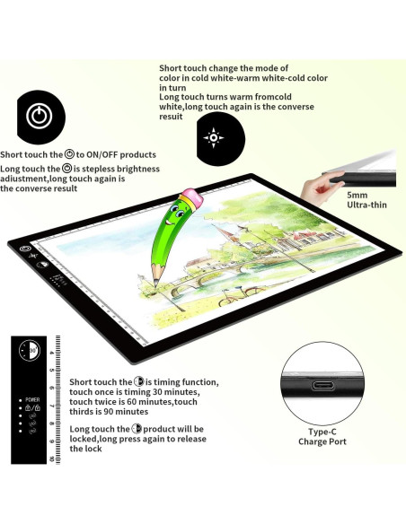 Caja de Luz LED A4 DKQFOO Ultra Fina con 3 Brillos y Temporizador Caja de Luz LED A4 DKQFOO Ultra Fina con 3 Brillos y Temporizador