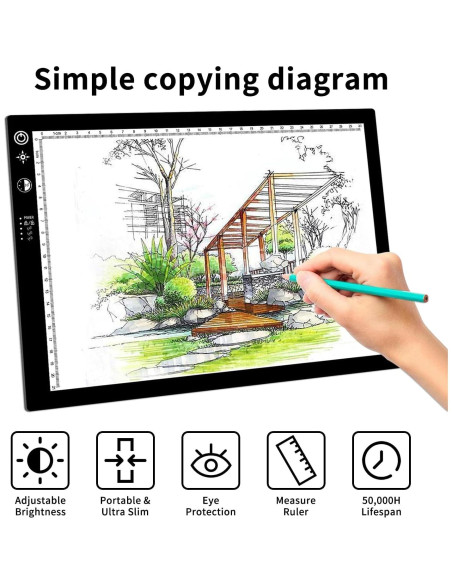 Caja de Luz LED A4 DKQFOO Ultra Fina con 3 Brillos y Temporizador Caja de Luz LED A4 DKQFOO Ultra Fina con 3 Brillos y Temporizador