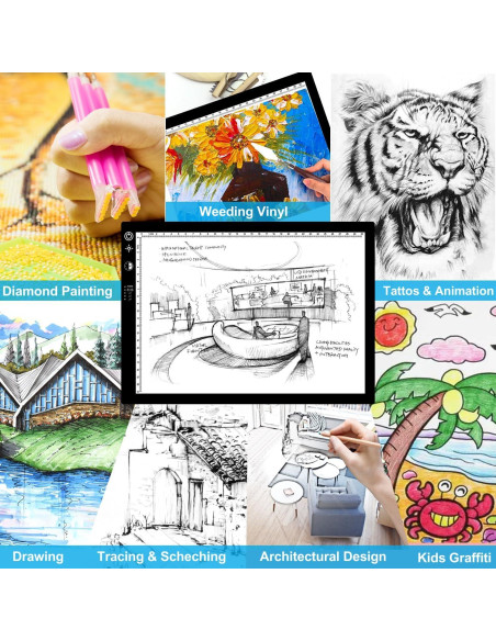 Caja de Luz LED A4 DKQFOO Ultra Fina con 3 Brillos y Temporizador Caja de Luz LED A4 DKQFOO Ultra Fina con 3 Brillos y Temporizador