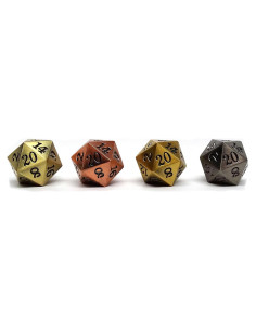 Dado D20 de Metal Easy Roller - Juego de 4 con Fuente Exclusiva