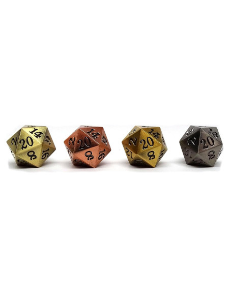 Dado D20 de Metal Easy Roller - Juego de 4 con Fuente Exclusiva