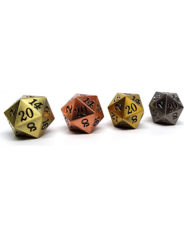 Dado D20 de Metal Easy Roller - Juego de 4 con Fuente Exclusiva
