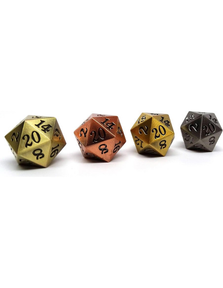 Dado D20 de Metal Easy Roller - Juego de 4 con Fuente Exclusiva