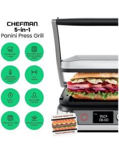 Chefman Prensa Panini 5-en-1 Acero Inoxidable Digital 2
