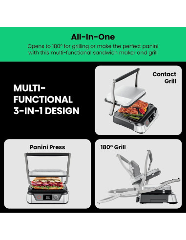 Chefman Prensa Panini 5-en-1 Acero Inoxidable Digital
