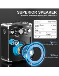 Máquina de Karaoke HWWR-S8T con 3 Micrófonos y Bluetooth 2