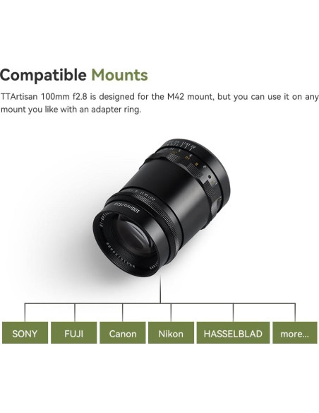 Lente TTArtisan 100mm F2.8 Bokeh Burbuja M42 0.47kg Lente TTArtisan 100mm F2.8 Bokeh Burbuja M42 0.47kg