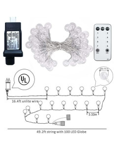 Luces de Cuerda Globo 15m 100 LED Cálido con Remoto y Temporizador 2