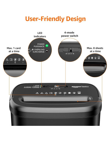 Trituradora de Papel Amazon Basics 8 Hojas Corte Cruzado