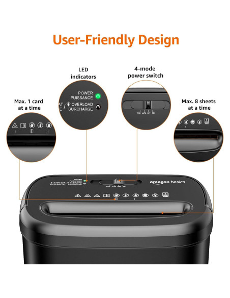 Trituradora de Papel Amazon Basics 8 Hojas Corte Cruzado