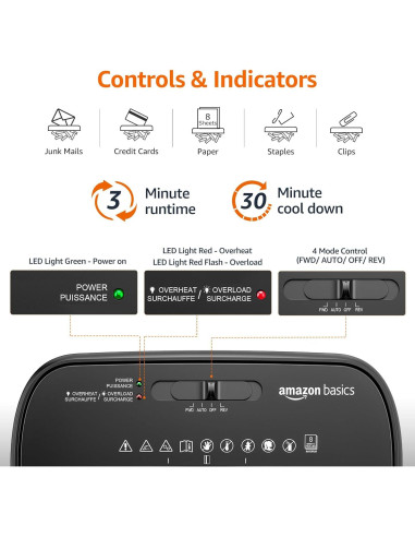 Trituradora de Papel Amazon Basics 8 Hojas Corte Cruzado