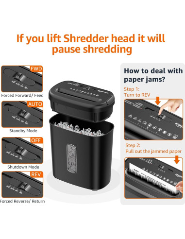 Trituradora de Papel Amazon Basics 8 Hojas Corte Cruzado