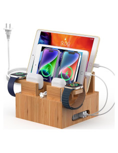 Estación de Carga de Bambú Pezin & Hulin 5 Puertos y 5 Cables