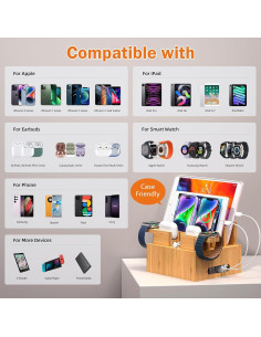 Estación de Carga de Bambú Pezin & Hulin 5 Puertos y 5 Cables 2