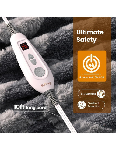 Manta Térmica Bearhug 130 x 150 cm, Eléctrica Gris Sherpa