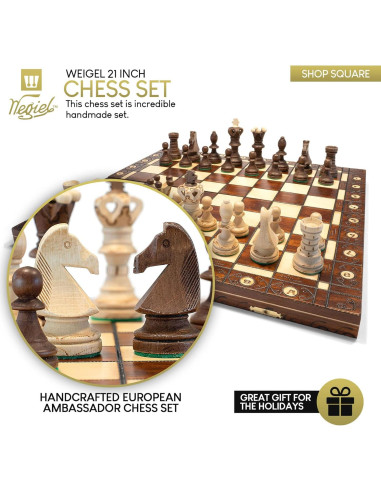 Juego de Ajedrez Wegiel Embajador Madera 54,86 cm Hecho a Mano