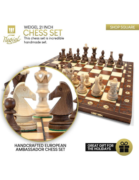 Juego de Ajedrez Wegiel Embajador Madera 54,86 cm Hecho a Mano