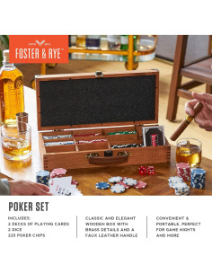 Juego de Póker de Madera Foster & Rye - 225 Fichas y 2 Barajas 2