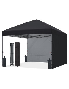 Carpa ABCCANOPY 3x3m con 2 paredes, protección UV, Negro