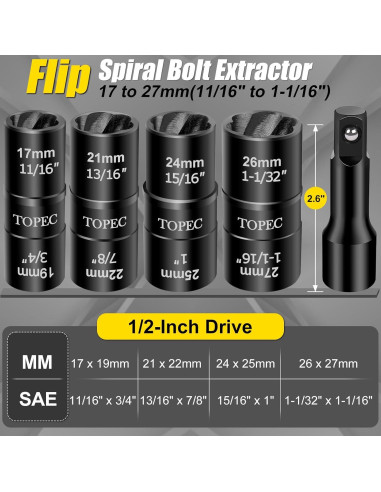 Kit de Eliminación de Tuercas Topec Flip 5 Piezas 17-27mm