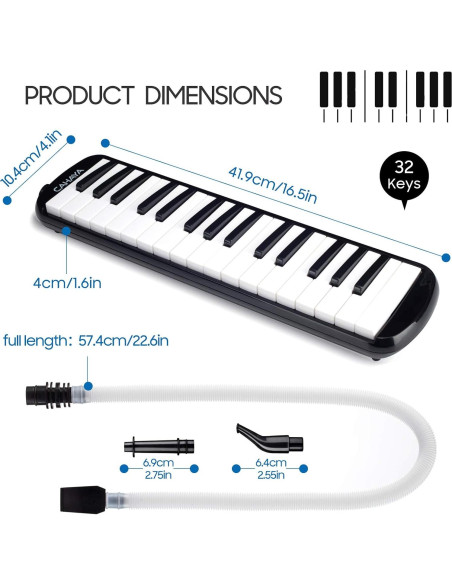 Melodica CAHAYA 32 Teclas Negro con Bolsa y Tubos