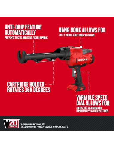 Pistola de Calafateo CRAFTSMAN V20 Inalámbrica Anti-Goteo