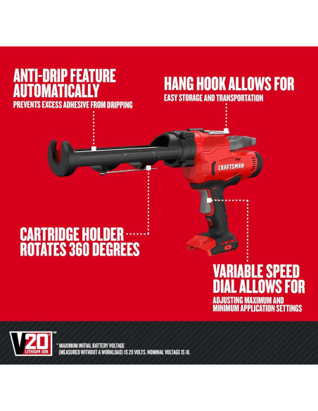 Pistola de Calafateo CRAFTSMAN V20 Inalámbrica Anti-Goteo
